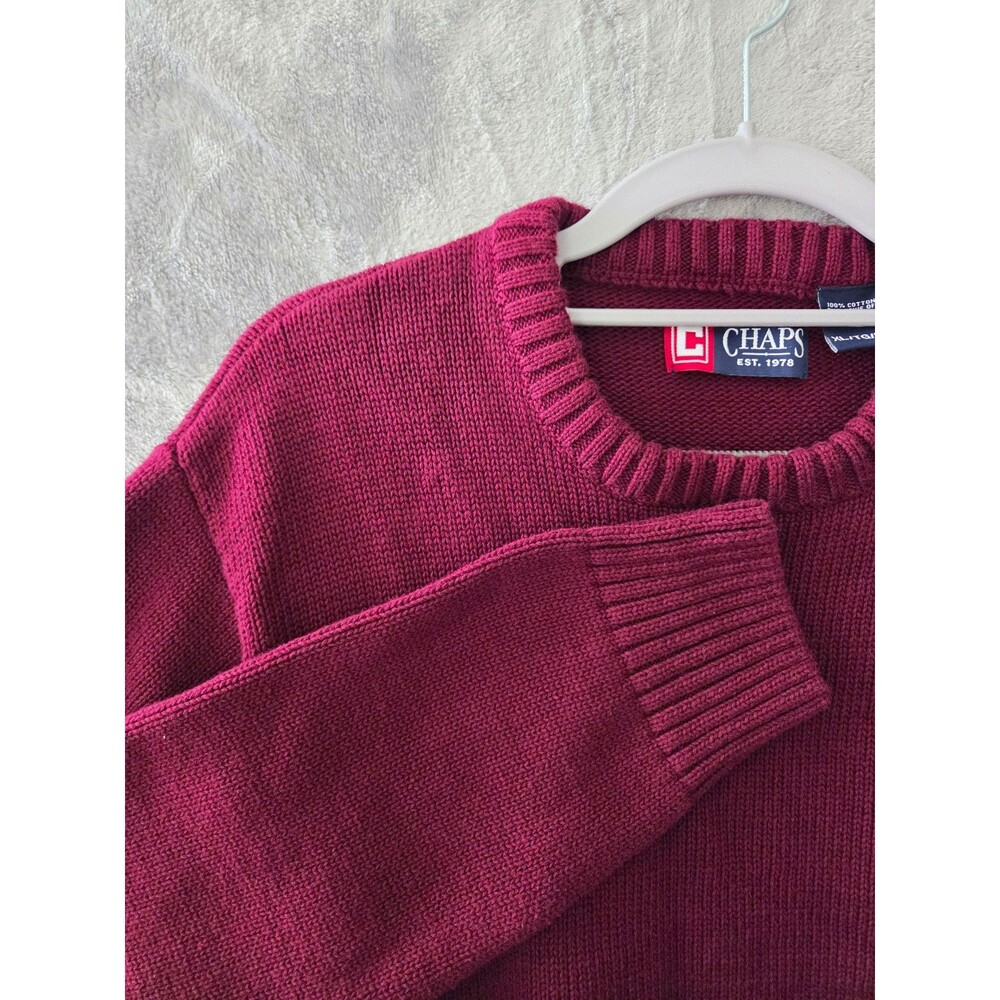 Chaps Men’s XL Burgundy Cotton Knit Crewneck Pullover Sweater Logo 90's Grandpa